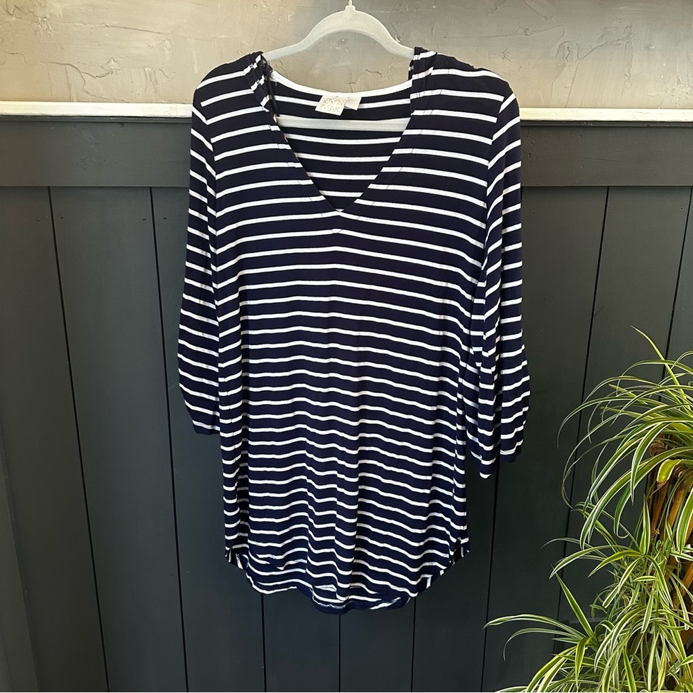 Nautical Stripe Hooded Navy White Stripe dress‎ cover up sz S